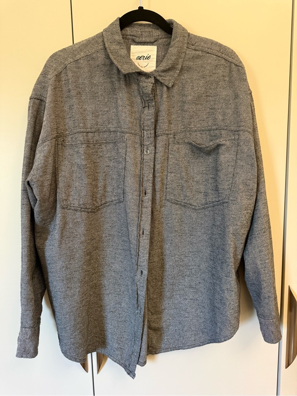 Aerie Gray Herringbone Oversized Shacket Shirt Jacket Medium - Picture 2 of 4